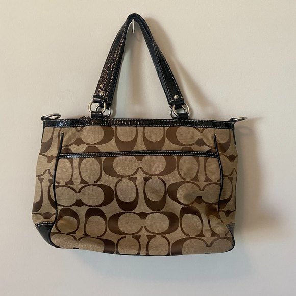 Coach F14941 Tan Black Laura Signature Monogram Canvas Shoulder Purse Authentic - Picture 2 of 13